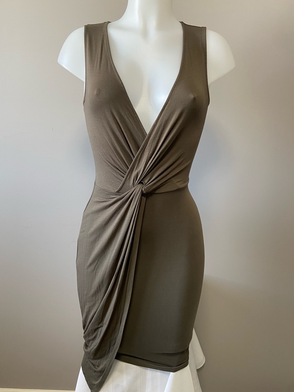 Dynamite Olive Knot-Detail Mini Dress